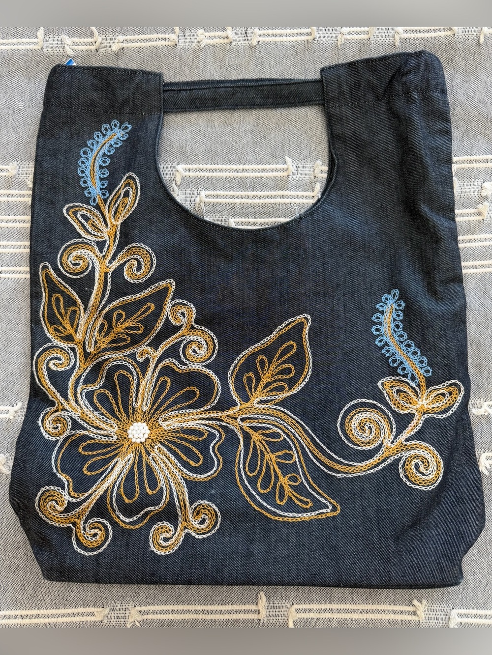 Artisan Embroidered Floral Denim Tote Bag-Gorgeous!